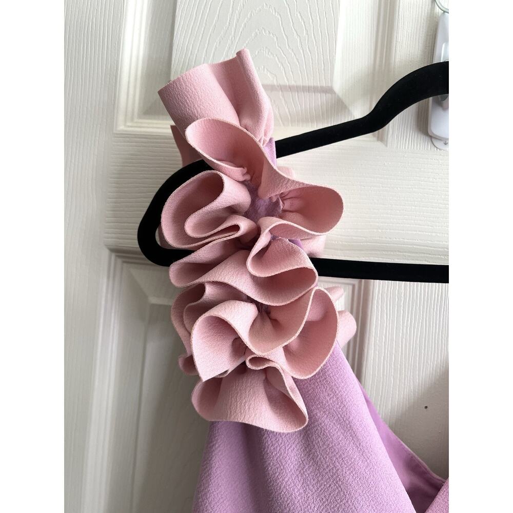 DRESS THE POPULATION Anthropologie Lavender Camelia Ruffle Maxi Dress M NWT FLAW - Picture 8 of 16
